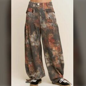 DAVI & DANI NWT Multicolor Gray Orange Wide Leg Denim Jeans Pants Joggers Medium